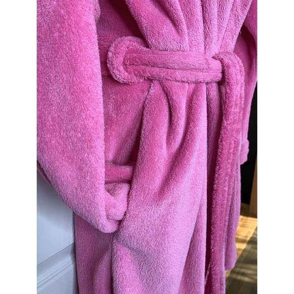 Victoria's Secret PINK M/L Gold Embroidery Plush Bath Robe Hoodie Barbie Core VS - Picture 3 of 9